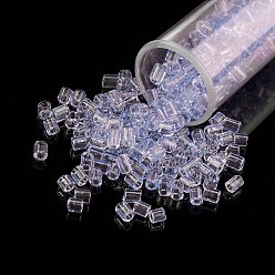 Clear 11/0 Two Cut Round Hole Glass Seed Beads, Hexagon, Transparent Colours, Clear, 2x2mm, Hole: 0.5mm, about 41000pcs/pound