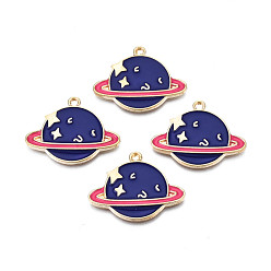 Полуночно-синий Подвески из эмали и сплава, без кадмия, без никеля и без свинца, золотой свет, планета, темно-синий, 22x28x2 мм, отверстие : 1.6 мм