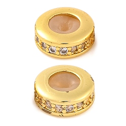 Настоящее золото 18K Покрытие стойки латунные прозрачные бусины из кубического циркония, долговечный, без свинца и без кадмия, круглые, реальный 18 k позолоченный, 7.5x3 мм, отверстие : 1 мм