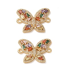 Real 18K Gold Plated Brass Pave Cubic Zirconia Connector Charms, Butterfly Links, Rack Plating, Long-Lasting Plated, Cadmium Free & Lead Free, Real 18K Gold Plated, 18.5x24x3mm, Hole: 1.6mm