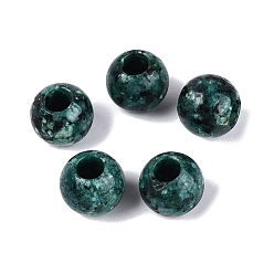 Камень с Зелеными Точками Натуральные зеленые пятнистые яшмовые бусины европейского происхождения, гладкий круглый, бусины с большим отверстием, 10x8.5 мм, отверстие : 4 мм