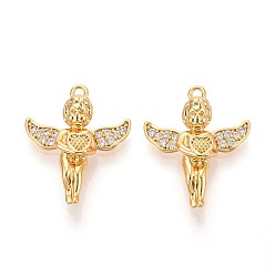 Настоящее золото 18K Латунные микро проложить кубического циркония подвески, ангел, долговечный, без никеля , реальный 18 k позолоченный, 20.5x16.5x4.5 мм, отверстие : 1.4 мм