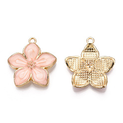 Розовый Подвески из эмали и сплава, золотой свет, без кадмия, без никеля и без свинца, цветок, туманная роза, 27.5x25.5x3.5 мм, отверстие : 2 мм