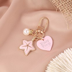 Starfish Ocean Theme Alloy Enamel Pendant Decorations, Plastic Bead Charms, for Keychain, Purse, Backpack Ornament, Misty Rose, Starfish Pattern, 10~21mm