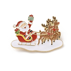 Santa Claus Рождественские эмалевые булавки, булавки из сплава для лацканов одежды рюкзака, Санта-Клаус в санях Лейон, 29x40 мм