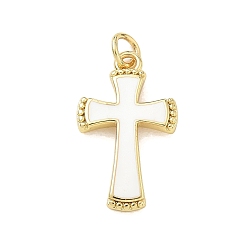 Weiß Messing Emaille-Anhänger, Quer Charme, Gestell, langlebig überzogen, cadmiumfrei und bleifrei, echt 18 k vergoldet, weiß, 23.4x14x2.5 mm, Bohrung: 3 mm