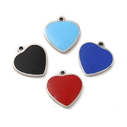 Mixed Color 304 Stainless Steel Enamel Charms, Heart Charm, Stainless Steel Color, Mixed Color, 11x11x1.4mm, Hole: 1mm