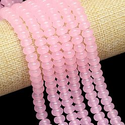 Бледно-Розовый Натуральный Malaysia нефритовые бусы пряди, окрашенная и подогревом, рондель, розовый жемчуг, 8~8.5x4.5~5.5 мм, отверстие : 0.9~1 мм, около 74~76 шт / нитка, 15.08''~15.35'' (38.3~39 см)