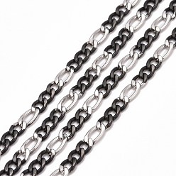 Mixed Color Ion Plating(IP) 304 Stainless Steel Figaro Chains, Unwelded, with Spool, Mixed Color, 4.5x3x1mm, 32.8 Feet(10m)/roll