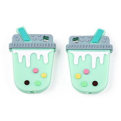 Аквамарин Силиконовые фокусные шарики, чай с шариками тапиоки/молочный чай, аквамарин, 35x24x8 мм, отверстие : 2.5 мм