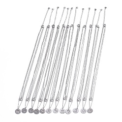 Stainless Steel Color Non-Tarnish Tiered Necklaces, with 304 Stainless Steel Chains, Pendants and Lobster Claw Clasps, Packing Box, Twelve Constellations, Stainless Steel Color, 15.7 inch(40cm), 1.5mm, 12pcs/set