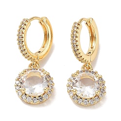Transparent Ohrhänger aus goldenem Messing, mit Zirkonia und Glas, Flachrund, Transparent, 29x12 mm