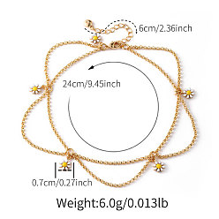 Цветок Двухслойные женские браслеты на ногу с подвеской в виде цветка из латуни и белой эмали, реальный 18 k позолоченный, цветок, 9-1/2 дюйм (240 мм)