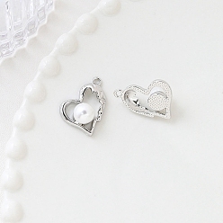 Heart Platinum Tone Alloy Pendants, with Plastic Imitation Pearl Beads, Heart, 21x19mm