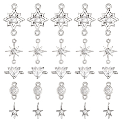 Платина 20 шт 5 стили латунь микропаве прозрачные кубические циркониевые звенья, разнообразные, платина, 4~11.5x4.5~15x1.5~3 мм, отверстие : 0.8~1.2 мм, 4 шт / стиль