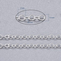 Silver Brass Cable Chains, Soldered, with Spool, Oval, Cadmium Free & Lead Free, Long-Lasting Plated, Silver, 2x1.5x0.35mm, about 301.83 Feet(92m)/roll