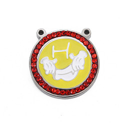 Siam 304 Stainless Steel Pendants, with Rhinestone and Enamel, Flat Round with Hand, Siam, 20x19.5x3mm, Hole: 1.4mm