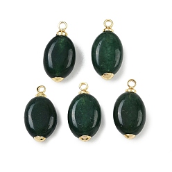 Темно-Зеленый Крашеные натуральный белый нефрит подвески, овальные подвески с латунной фурнитурой, реальный 18 k позолоченный, без кадмия и без свинца, стойки покрытие, долговечный, темно-зеленый, 13.5~15x6.5~7.5x4~6.5 мм, отверстие : 1.4 мм