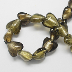 Темный Хаки Стеклянные бусины, с фольгой внутри, ручная работа, сердце, Темный хаки, 12x12x8 мм, отверстие : 2 мм