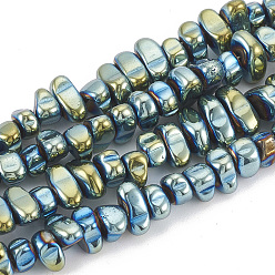 Зеленое Покрытие Гальванизировать немагнитных синтетический гематит бисер пряди, самородки, зеленый покрытием, 5~10x4.5~5.5x4 мм, отверстие : 1 мм, около 105 шт / нитка, 14.9 дюйм