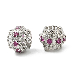 Средний Фиолетово-красный Латунные микро проложить Цирконий Европейский бисером, бусины с большим отверстием, рондель, стойки покрытие, без кадмия и без свинца, долговечный, платина, средне фиолетовый красный, 10.5x7.5~8 мм, отверстие : 5.3 мм