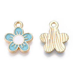 Голубой Подвески из эмали и сплава, без кадмия и без свинца, сакура, золотой свет, голубой, 16x13x2 мм, отверстие : 1.8 мм