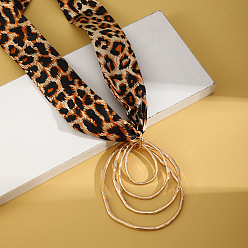 Ring Шарфы-колье с леопардовым принтом из ткани с подвеской из сплава, золотые, песчаный коричневый, кольцо, 39.37 дюйм (100 см), Кулон : 86x70 мм