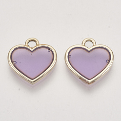 Medium Purple Epoxy Resin Pendants, with Light Gold Alloy Open Back Settings, Heart, Medium Purple, 16.5x16x2mm, Hole: 2mm