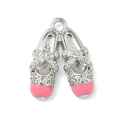 Платина Латунные микро проложить кубического циркония подвески, балетки прелести, Эмаль стиле, долговечный, без кадмия и без свинца, платина, 13.5x10.5x3 мм, отверстие : 1.2 мм