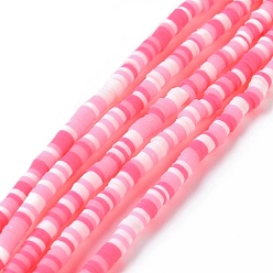 Pink Полимерной глины ручной работы бисер нитей, для поделок ювелирных изделий, Heishi бусы, Диск / плоские круглые, розовые, 3x0.6~1.2 мм, отверстие : 1.6~1.8 мм, около 412 шт / нитка, 15.94 дюйм (40.5 см)