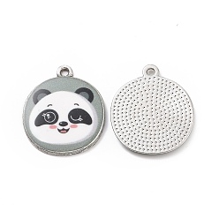 Mixed Color Alloy Enamel Pendants, Platinum, Flat Round with Dog/Cat/Panda Pattern Charm, Mixed Color, 23.5x20x2mm, Hole: 1.6mm