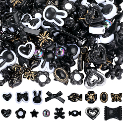 Black 160Pcs 16 Styles Mixed Styles Acrylic Beads, Mixed Shapes, Black, 9.5~23.5x11.5~34.5x5~12mm, Hole: 1.6~3.5mm, 10pcs/style