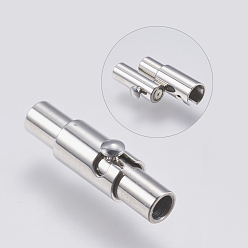 Stainless Steel Color Tarnish Resistant 304 Stainless Steel Locking Tube Magnetic Clasps, Column, Stainless Steel Color, 15x4x4.5mm, Hole: 2mm