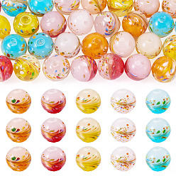 (52) Непрозрачная лаванда 30 шт 5 цвета бусины лэмпворк ручной работы, круглая с цветком, два тона, разноцветные, 12x12~12.5 мм, отверстие : 1.2~1.6 мм, 6 шт / цвет