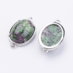 Рубин В Цоизита Латунь натуральный рубин в соединителях звеньев цоизита, окрашенные, овальные, платина, 15x26x5.5~7 мм, отверстие : 1.5~2 мм