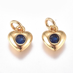 Морской Синий Латунные микро проложить кубического циркония прелести, с целью перехода в кольце, долговечный, сердце, золотые, Marine Blue, 8x6.5x2 мм, отверстие : 3 мм