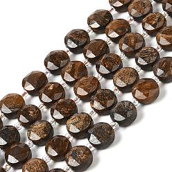 Bronzite Natural Bronzite Bead Strands, Faceted, Flat Round, 10~10.5x10.5~11x5.5~6mm, Hole: 1mm, about 29pcs/strand, 14.76 inch(37.5cm)