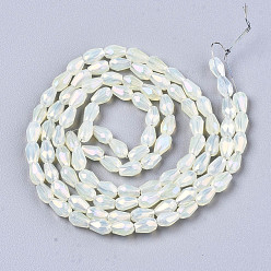 Beige Electroplate Glass Beads Strands, AB Color Plated, Faceted Teardrop, Beige, 4x3mm, Hole: 0.7mm, about 98~99pcs/strand, 16.54~16.92 inch(42~43cm)