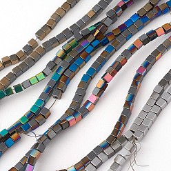 Mixed Color Electroplated Non-magnetic Synthetic Hematite Beads Strands, Half Plated, Square, Mixed Color, 4x4x4mm, Hole: 0.7mm, about 106pcs/strand, 16.92 inch(43cm)