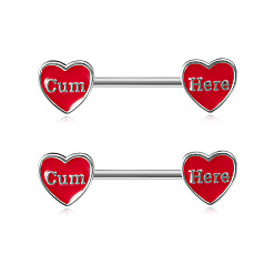 Сердце Хэллоуин 304 эмалированные кольца для сосков из нержавеющей стали, цвет нержавеющей стали, красные, сердце, 14 мм, штифты : 1.6 мм