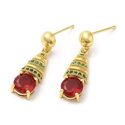 Real 18K Gold Plated Rack Plating Brass Teardrop Dangle Stud Earrings with Rhinestone for Women, Lead Free & Cadmium Free, Real 18K Gold Plated, 25x8mm