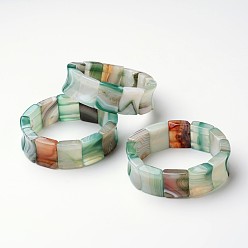 Dark Sea Green Natural Agate Stretch Bracelets, Rectangle, Dark Sea Green, 2-1/8 inch~2-1/4 inch(55~57mm)