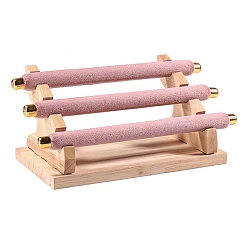 Pink 3-ярусная подставка для колец из бархата и дерева, держатель органайзера для ювелирных изделий, розовые, 22.5x10.5x9.5 см