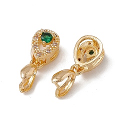Real 18K Gold Plated Brass Micro Pave Green Cubic Zirconia Ice Pick Pinch Bails, Teardrop, Real 18K Gold Plated, 18.5mm, Hole: 6x2mm, Pin: 0.5mm