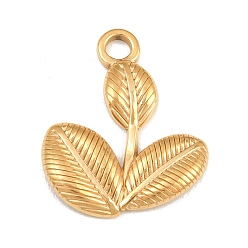 Golden 304 Stainless Steel Pendants, Leaf Charms, Golden, 22.5x19x2.5mm, Hole: 2.5mm