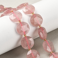 Клубничный Кварц Природного кварца клубники нитей бисера, граненый шестиугольный разрез, плоско-круглые, с бисером, 15x5.5 мм, отверстие : 1 мм, около 22 шт / нитка, 15.31'' (38.9 см)