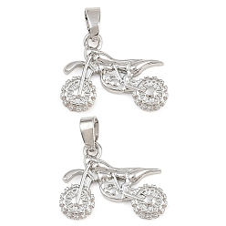 Platinum Brass Micro Pave Clear Cubic Zirconia Pendants, Motorbike Charms, Platinum, 14x18x2mm, Hole: 5x2mm