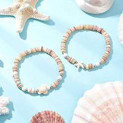 White 2Pcs Starfish & Tortoise Natural Freshwater Shell with Synthetic Turquoise Beads Stretch Bracelets for Men Women, White, Inner Diameter: 2 inch(5cm)