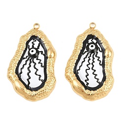 Black 304 Stainless Steel Enamel Pendants, Nuggets & Evil Eye Charms, Ion Plating(IP), Real 18K Gold Plated, Black, 35x22x4mm, Hole: 1.6mm