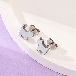 Stainless Steel Color Tarnish Resistant 304 Stainless Steel Kitten Stud Earrings, Hypoallergenic Earrings, with Ear Nuts/Earring Back, Cat Silhouette, Stainless Steel Color, 8x8mm, Pin: 0.8mm, 12pairs/card